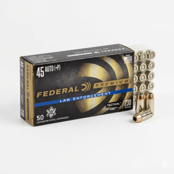 Federal Premium 45 ACP +P 230gr Tactical JHP hollow point ammo box with cartridges