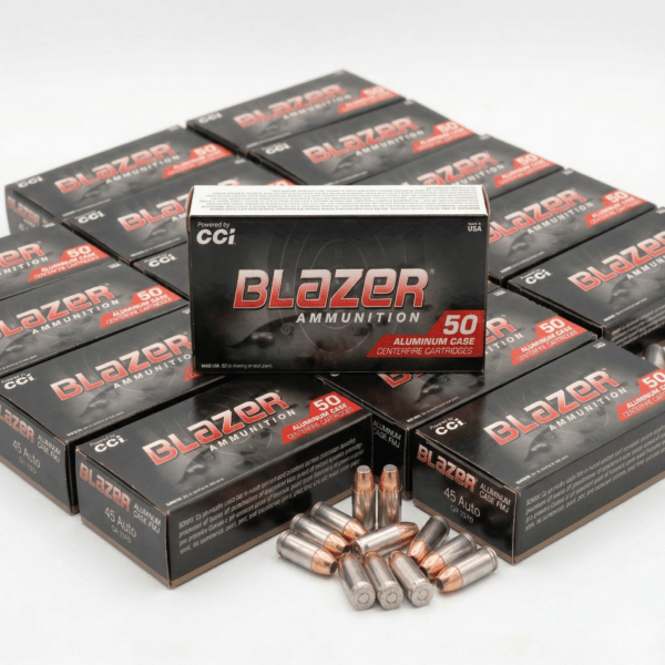 Bulk 45 ACP FMJ aluminum ammo by Blazer – 1000 rounds