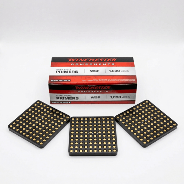 Winchester Small Pistol Primers 1,000 count brick for bulk reloading.