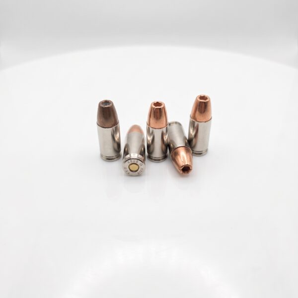 Loose pack Winchester 9mm JHP Factory-Seconds Ammunition against white background.