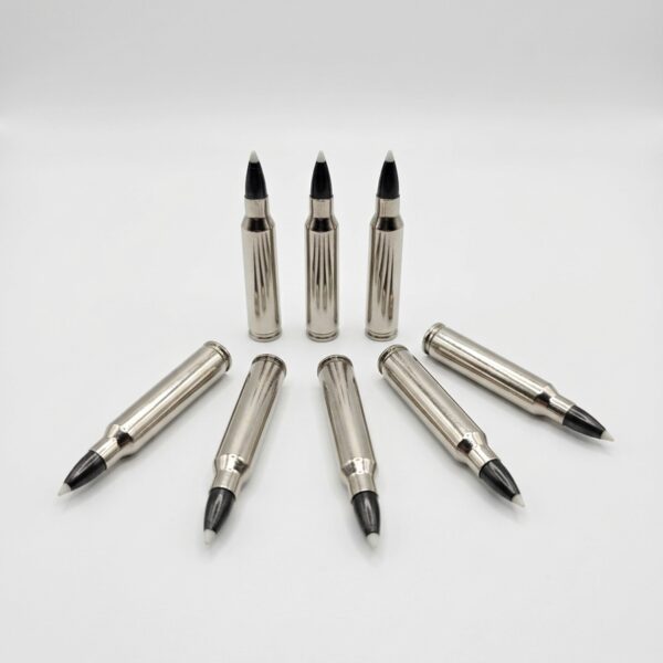 Winchester 223 Rem Ballistic Silvertip factory seconds ammunition with silver polymer tip bullets against a studio white background.