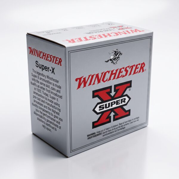 Winchester Super-X Low Recoil 12 Gauge 2-3/4 inch 00 buckshot 9 pellet ammo box on clean white background